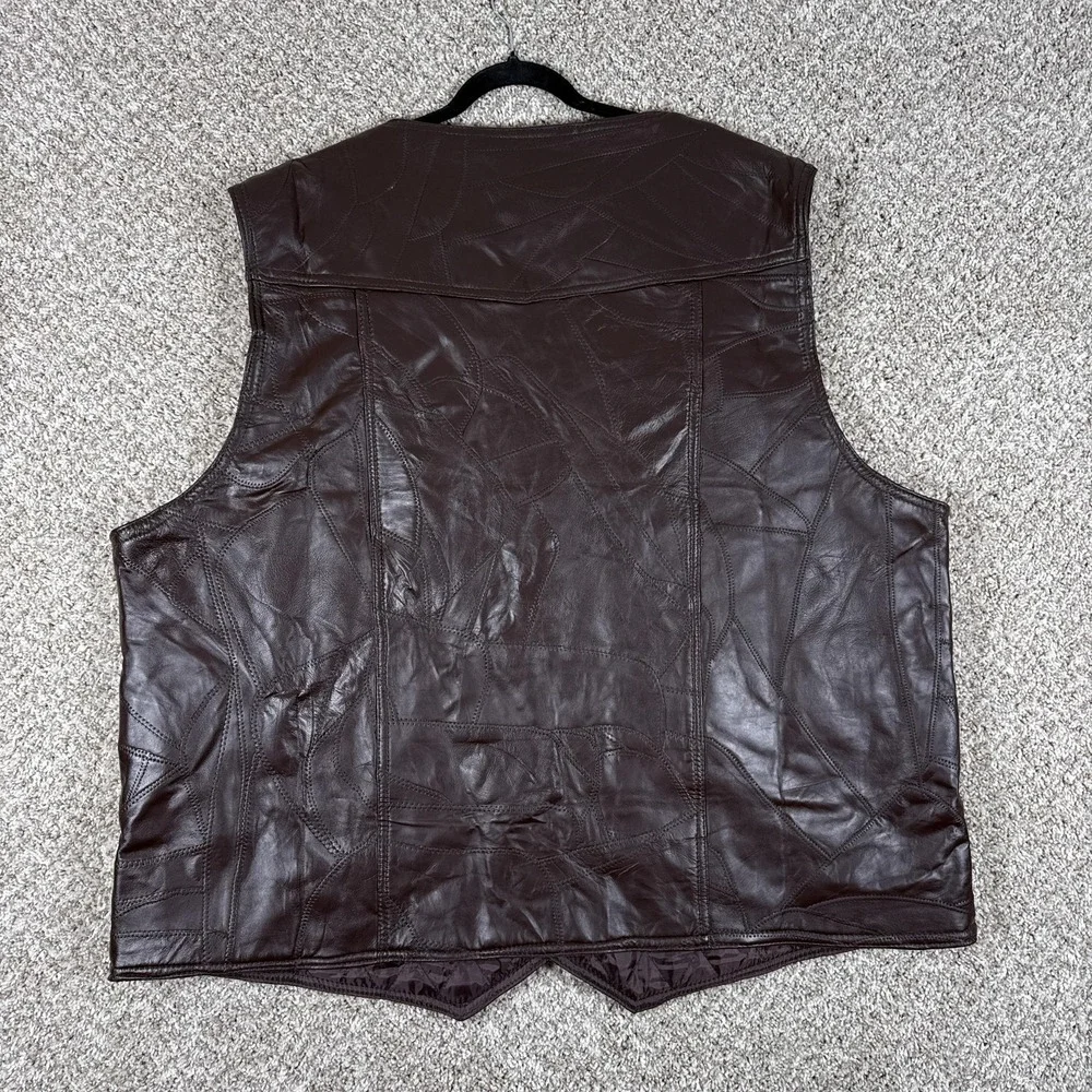 KingSize Leather Vest Mens 4XL Tall Brown Quilt Lined Patchwork‎ Western